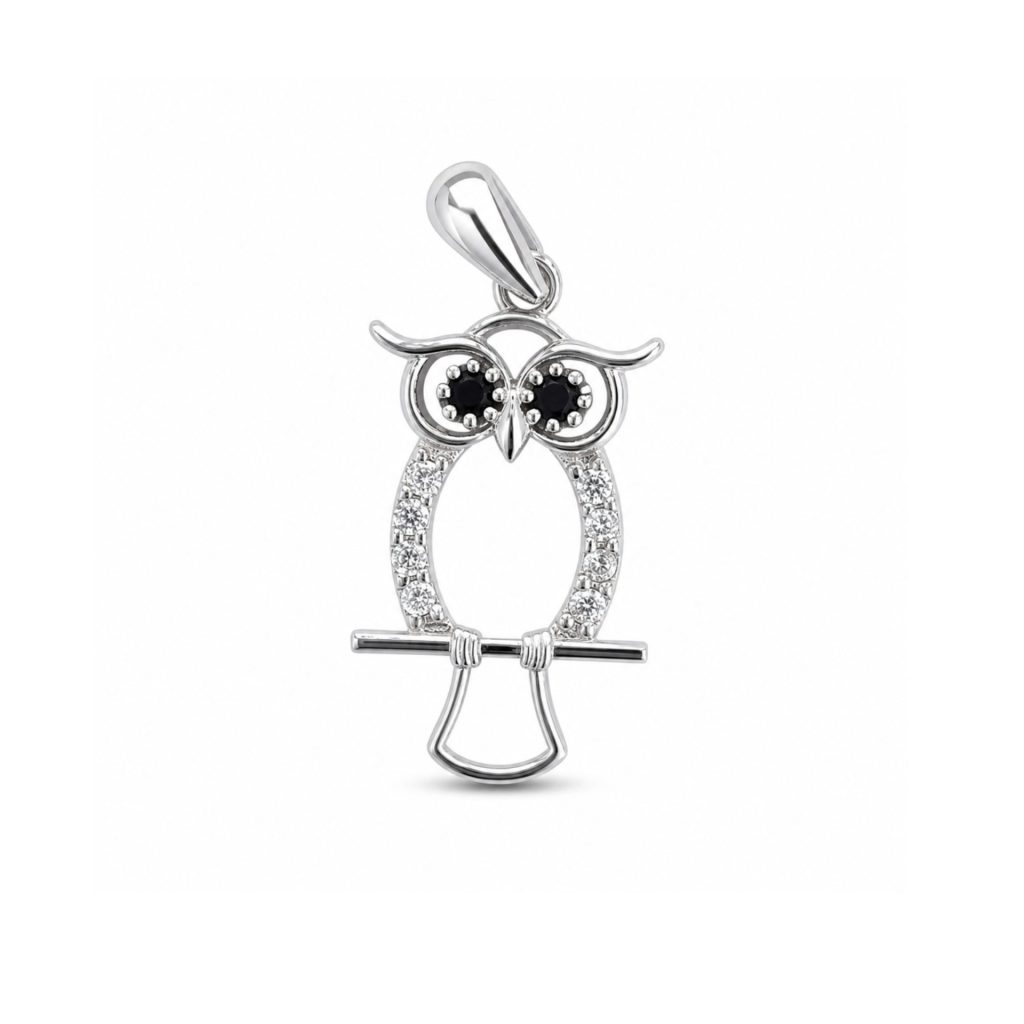Pandantiv pentru Lant, Jolie Silver, din Argint 925, Model Bufnita cu Pietre, Design Decupat, Argintiu