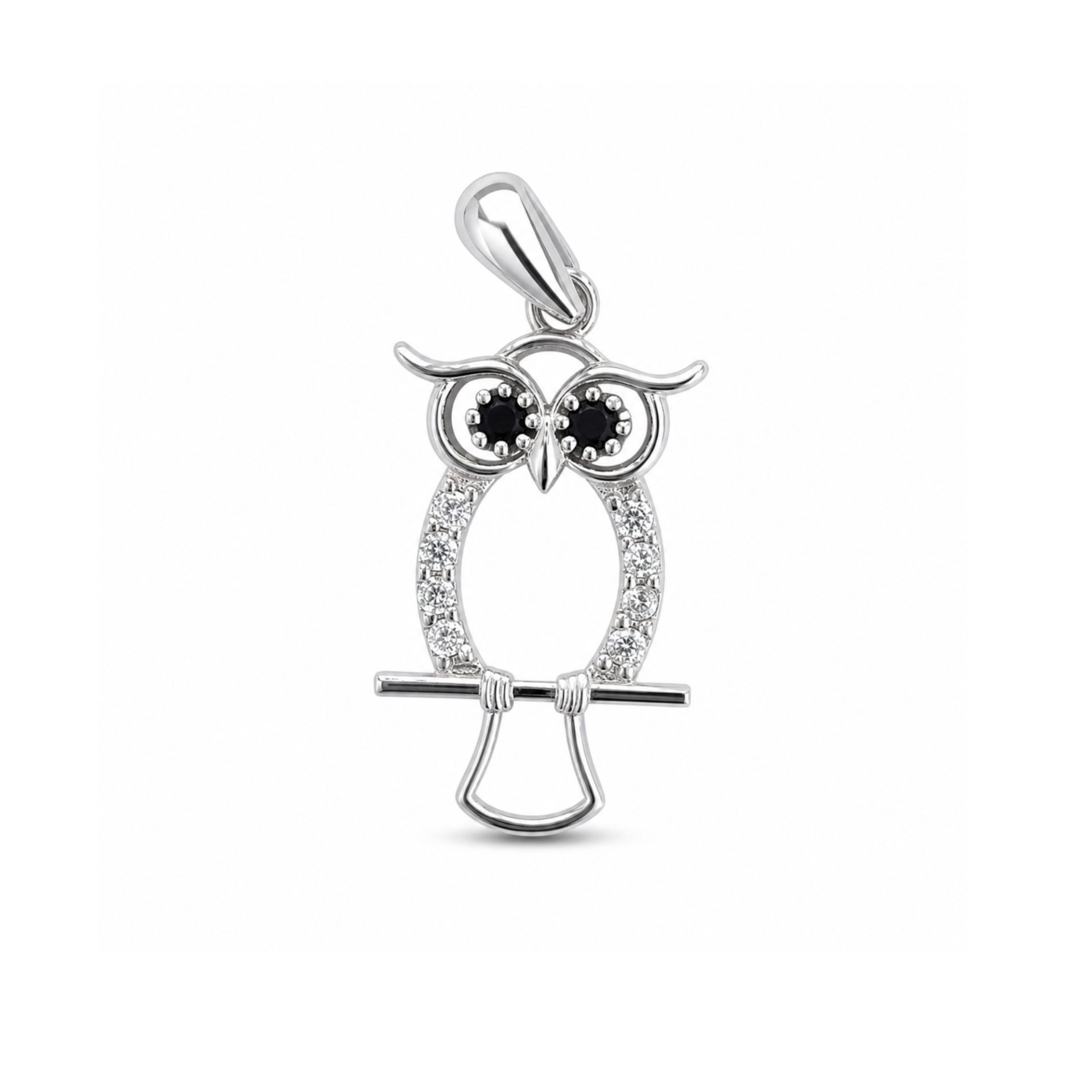 Pandantiv pentru Lant, Jolie Silver, din Argint 925, Model Bufnita cu Pietre, Design Decupat, Argintiu