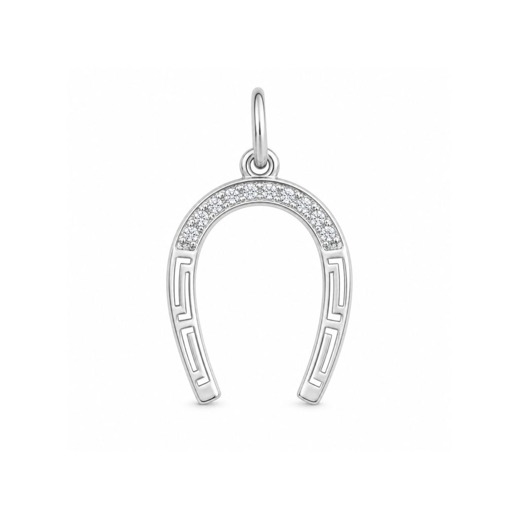 Pandantiv din Argint 925, Model Potcoava cu Pietre Stralucitoare, Detalii Geometrice, Greutate 1.2 g, Argintiu