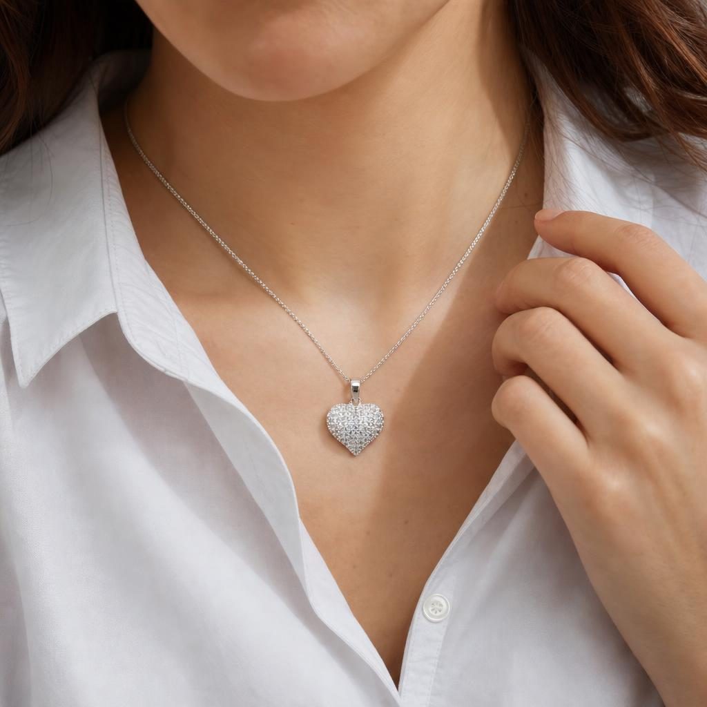 Pandantiv din Argint 925, Jolie Silver, Model Inimă cu Zirconii Albe, 1,6 g, Argintiu - Image 2