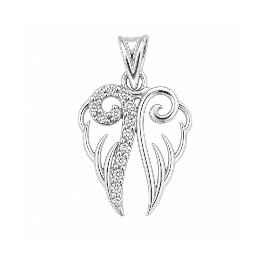 Pandantiv, Jolie Silver, Argint 925, Model 2 Aripi cu Zirconii, 19 x 16 mm, 1.7 g