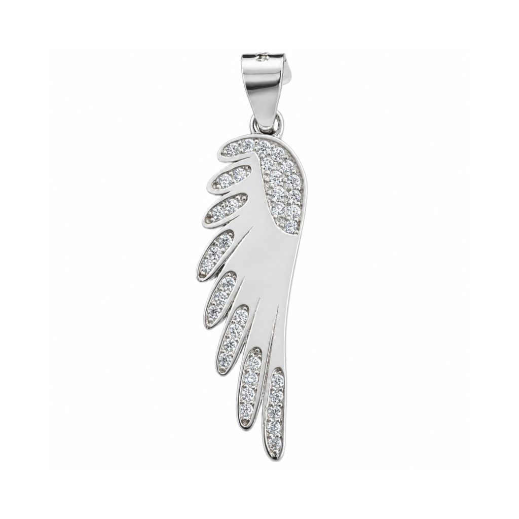 Pandantiv, Jolie Silver, Argint 925, Model Aripa Rodiata cu Zirconii, 30 x 7 mm, 2.2 g