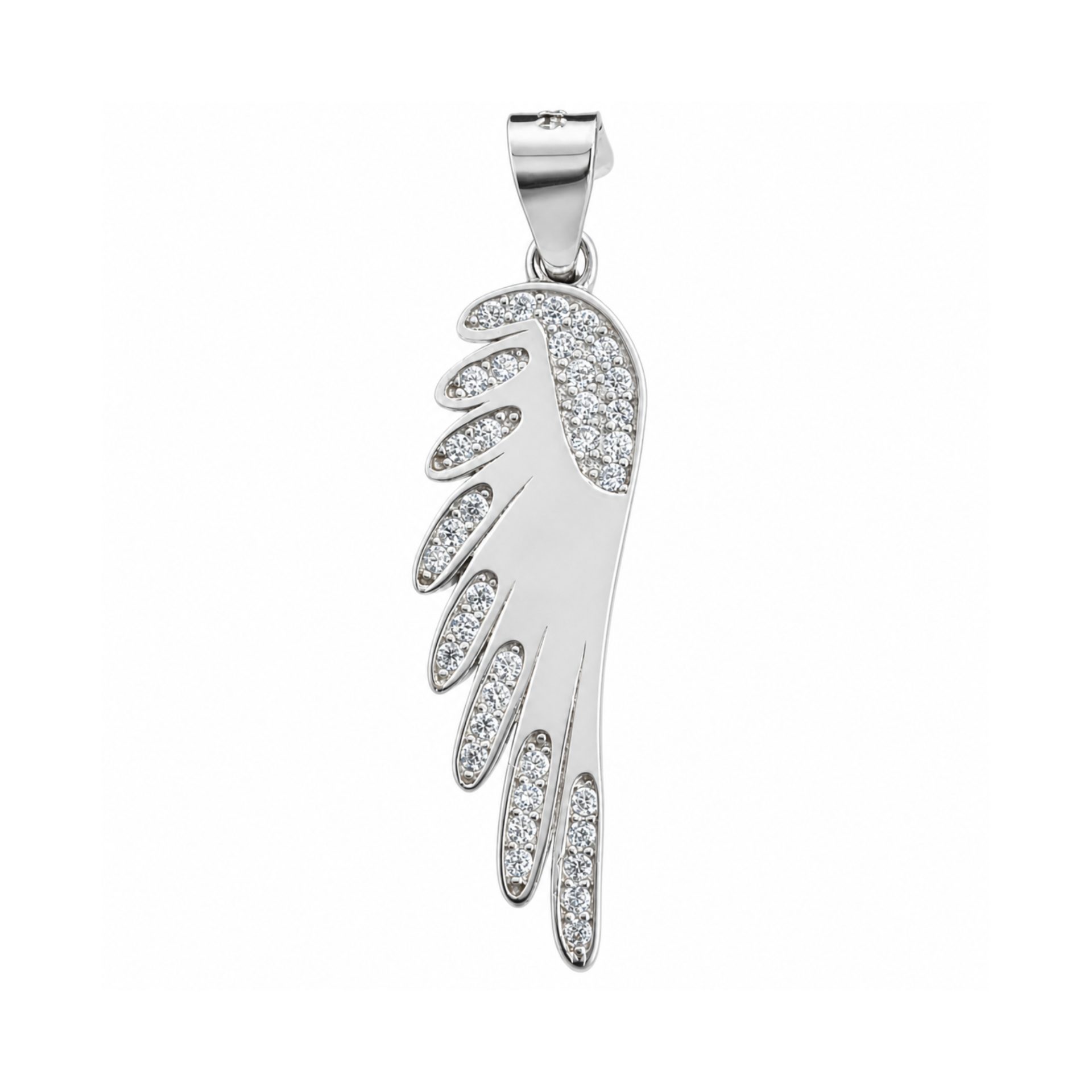 Pandantiv, Jolie Silver, Argint 925, Model Aripa Rodiata cu Zirconii, 30 x 7 mm, 2.2 g
