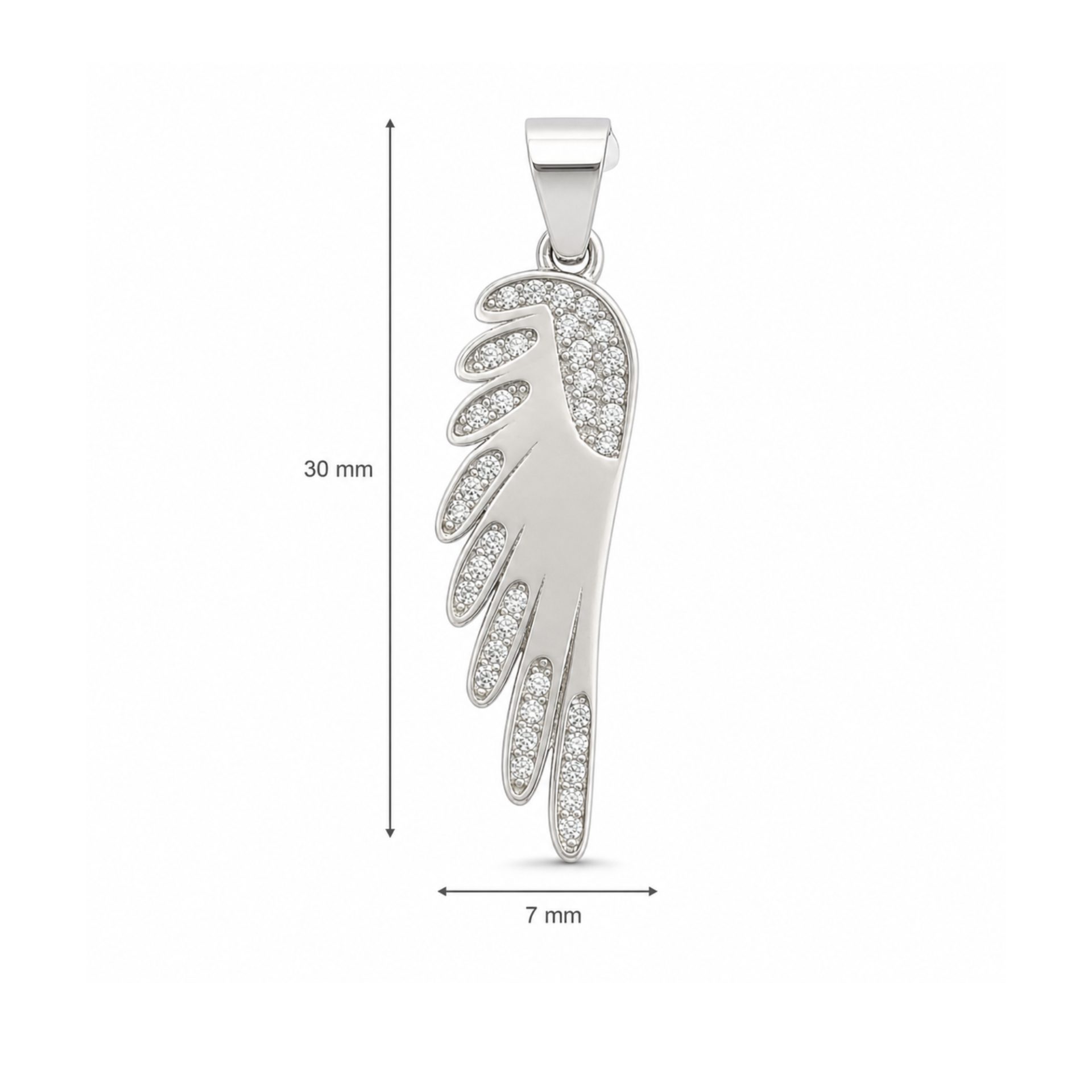 Pandantiv, Jolie Silver, Argint 925, Model Aripa Rodiata cu Zirconii, 30 x 7 mm, 2.2 g - Image 5