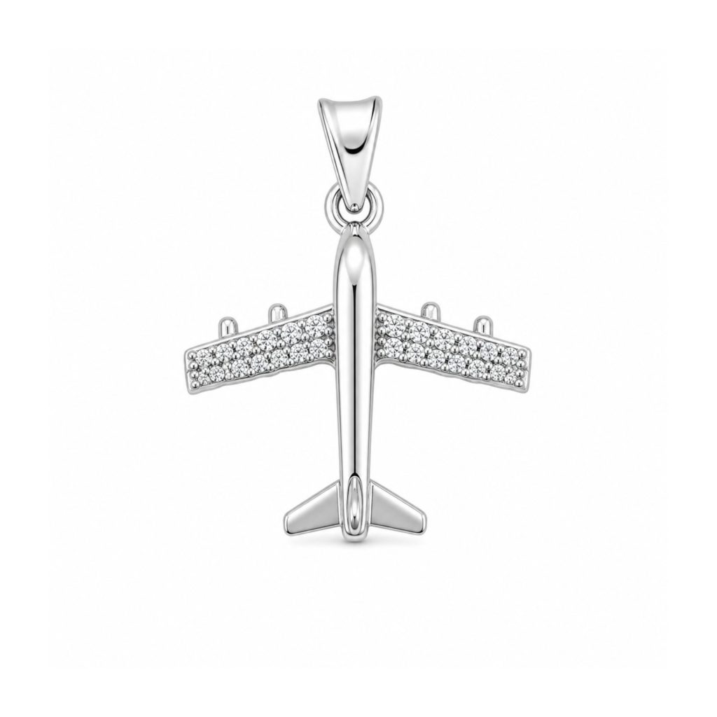 Pandantiv, Jolie Silver, Argint 925, Model Avion Cu Zirconii, 1.6 G, 2x2 Cm
