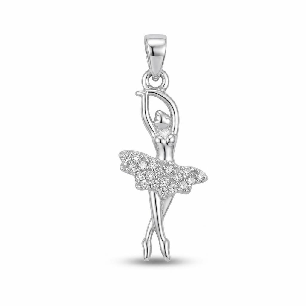 Pandantiv, Jolie Silver, Argint 925, Model Balerina cu Zirconii, 27 x 10 mm, 1.1 g