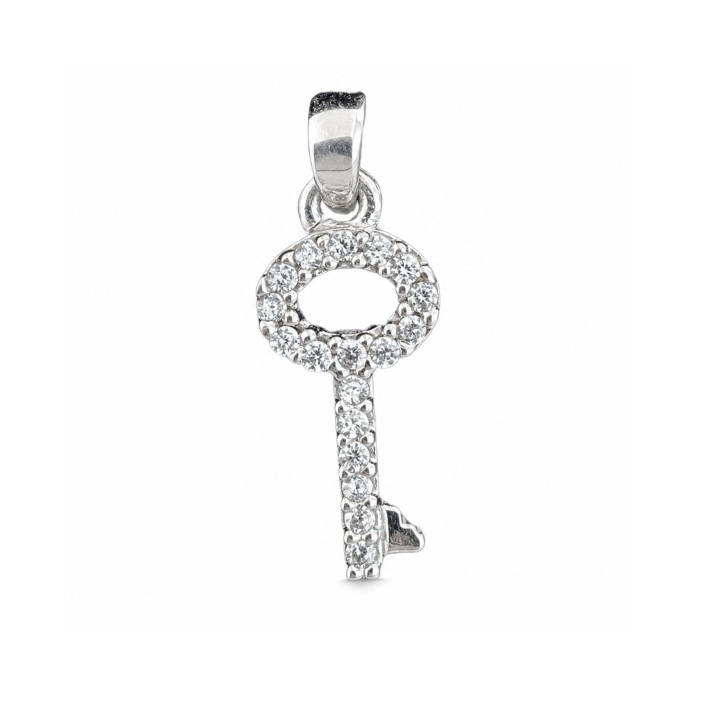 Pandantiv, Jolie Silver, Argint 925, Model Cheita Rodiata cu Pietre, 0.6 g, 15x7 mm