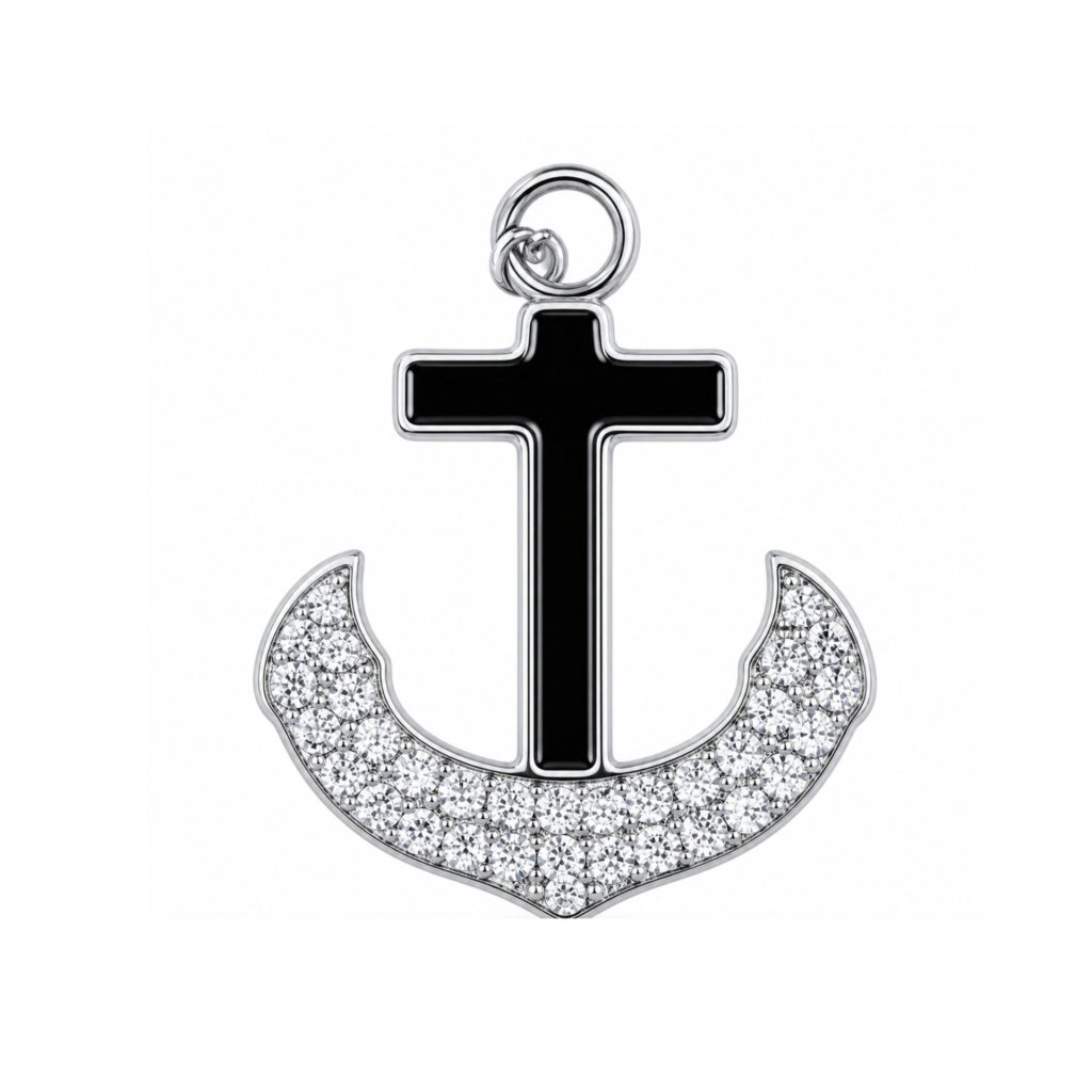 Pandantiv, Jolie Silver, Argint 925, Model Cruce Ancora cu pietre, 13 x 13 mm, 1 g