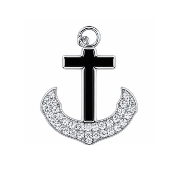 Pandantiv, Jolie Silver, Argint 925, Model Cruce Ancora cu pietre, 13 x 13 mm, 1 g
