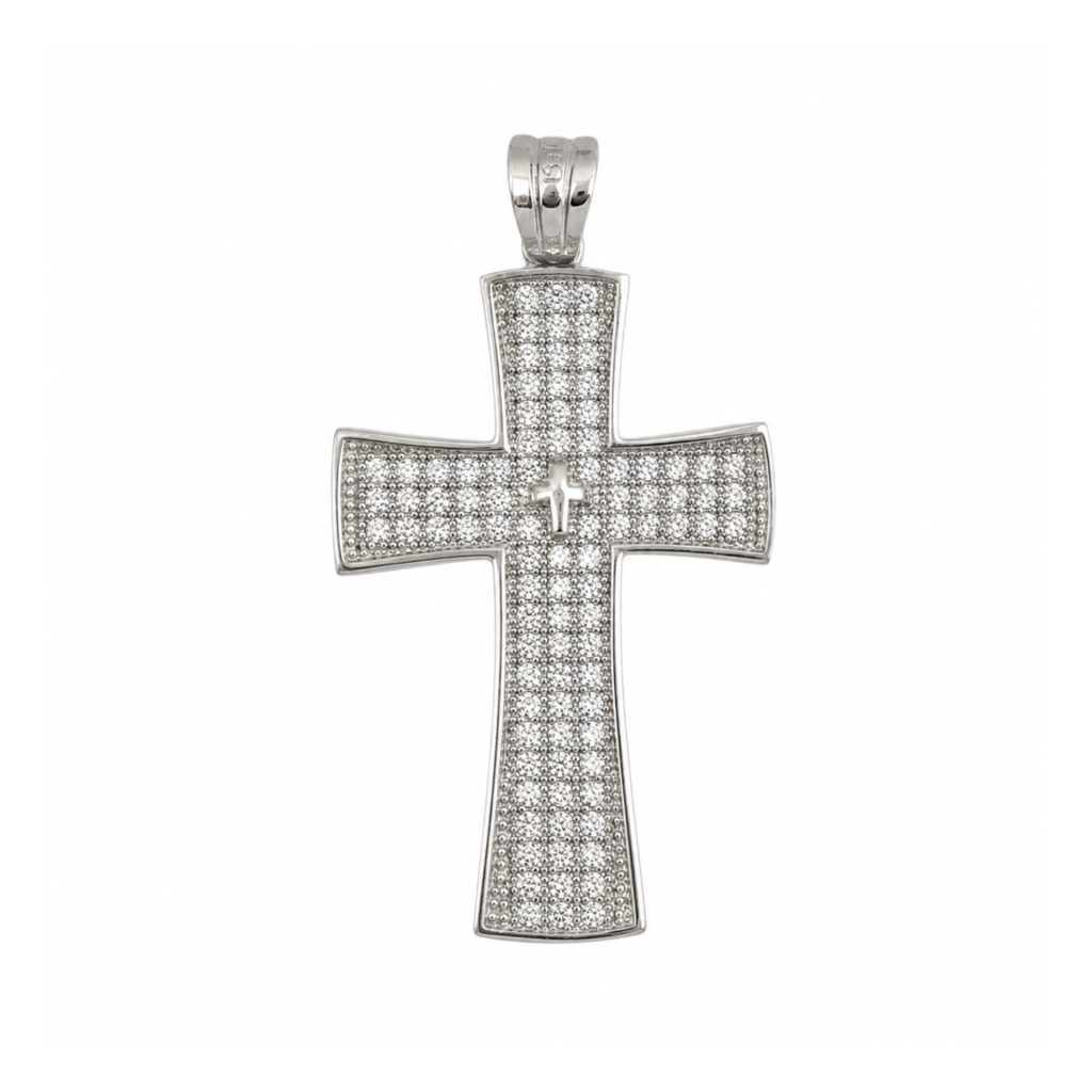 Pandantiv, Jolie Silver, Argint 925, Model Cruce cu Pietre, 2.6 G, 3 x 2 Cm