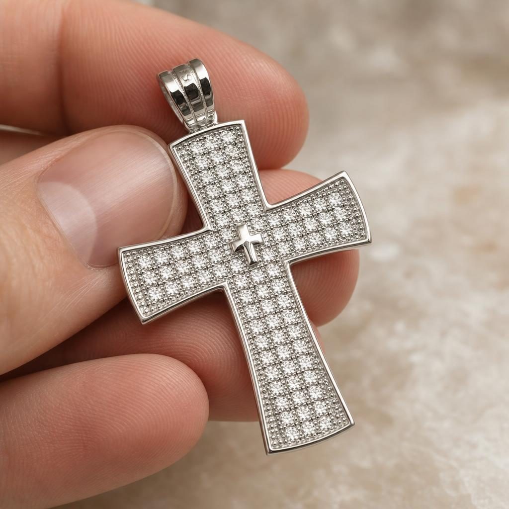 Pandantiv, Jolie Silver, Argint 925, Model Cruce cu Pietre, 2.6 G, 3 x 2 Cm - Image 3