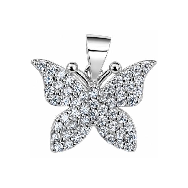 Pandantiv, Jolie Silver, Argint 925, Model Fluture cu Pietre Rodiat, Zirconiu, 18 x 15 mm, 2.3 g
