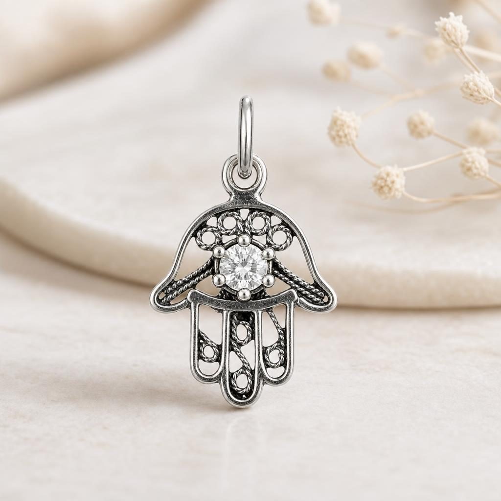 Pandantiv, Jolie Silver, Argint 925, Model Hamza Filigran, 0.9 g, 15x10 mm - Image 3