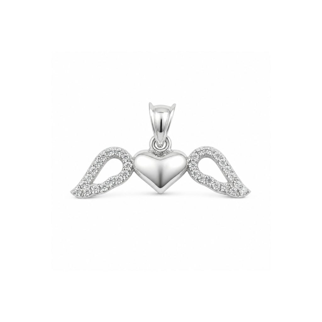 Pandantiv pentru Lanț din Argint 925, Jolie Silver, Model Inimă cu Aripi, cu Zirconii Incolore, Design Simetric, Finisaj Lucios, 1.2 g, 25x15 mm, Argintiu