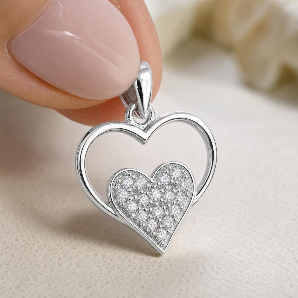 Pandantiv, Jolie Silver, Argint 925, Model Inima in Inima, Pietre Zirconiu, 20 x 15 mm, 1.2 g - Image 3