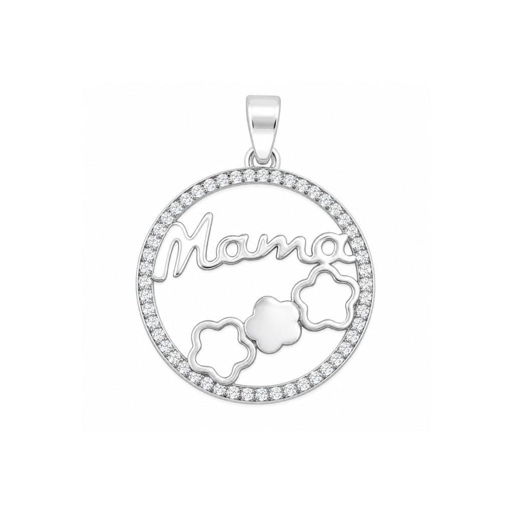 Pandantiv, Jolie Silver, Argint 925, Model Mama (cerc cu flori), Zirconiu, 22 x 22 mm, 3.1 g