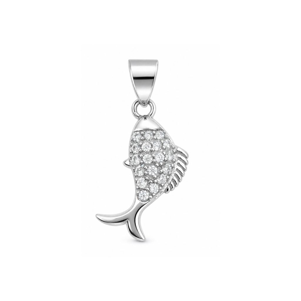 Pandantiv pentru Lanț din Argint 925, Jolie Silver, Model Pește, cu Pietre Decorative Incolore, Design Detaliat, Finisaj Lucios, 1.1 g, 1.5x0.8 cm, Argintiu