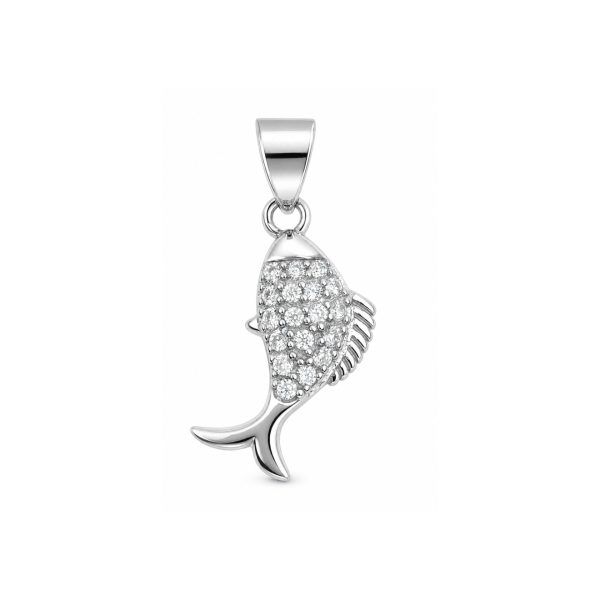 Pandantiv pentru Lanț din Argint 925, Jolie Silver, Model Pește, cu Pietre Decorative Incolore, Design Detaliat, Finisaj Lucios, 1.1 g, 1.5x0.8 cm, Argintiu