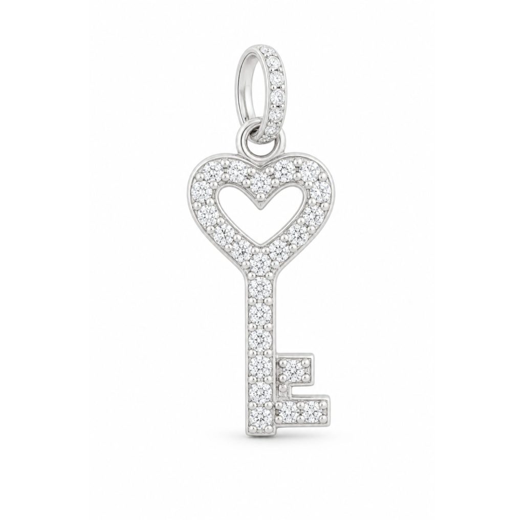 Pandantiv Jolie Silver din Argint 925, Model „Cheia Inimii” cu Minizirconii, Design Minimalist