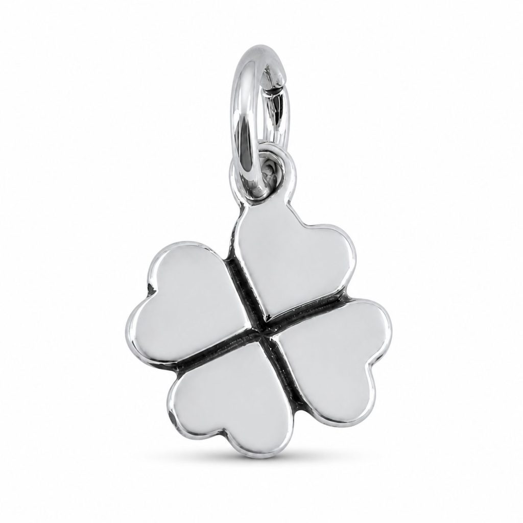 Pandantiv pentru Lanț din Argint 925, Jolie Silver, Model Trifoi cu Patru Foi, Design cu Petale în Formă de Inimă, Finisaj Lucios, Argintiu
