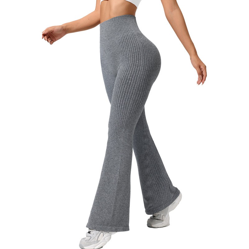 Pantaloni Sport de Dama, Flippy, pentru Yoga, Talie Inalta, Evazati, Tricotati, Gri Deschis, Marime S