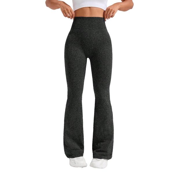 Pantaloni Sport de Dama, Flippy, pentru Yoga, Talie Inalta, Evazati, Tricotati, Negru, Marime XL