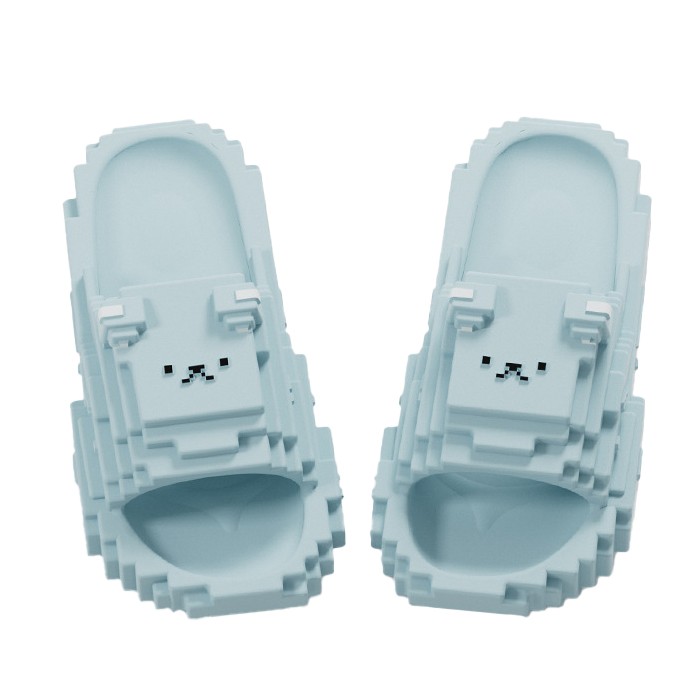 Papuci Casual pentru Adolescenti, Flippy, Model Unisex de Forma Pixel, Rezistenti Usori si Moi din Spuma EVA Antiderapanti, Marime 38-39, Albastru deschis