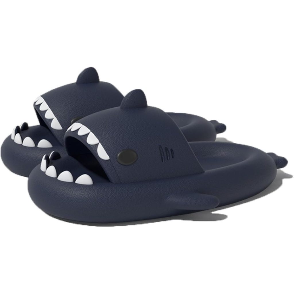Papuci Tip Rechin, Flippy, Unisex, din Spuma EVA, Talpa Groasa Antiderapanta, Rezistenti la Uzura, Marime 40-41, Albastru Inchis