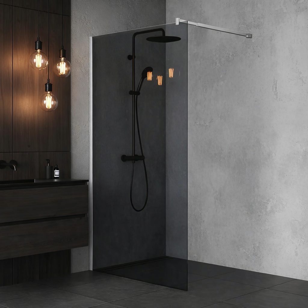 Paravan dus Walk-In 120x195 cm, sticla securizata 8 mm, gri, profil metalic rezistent