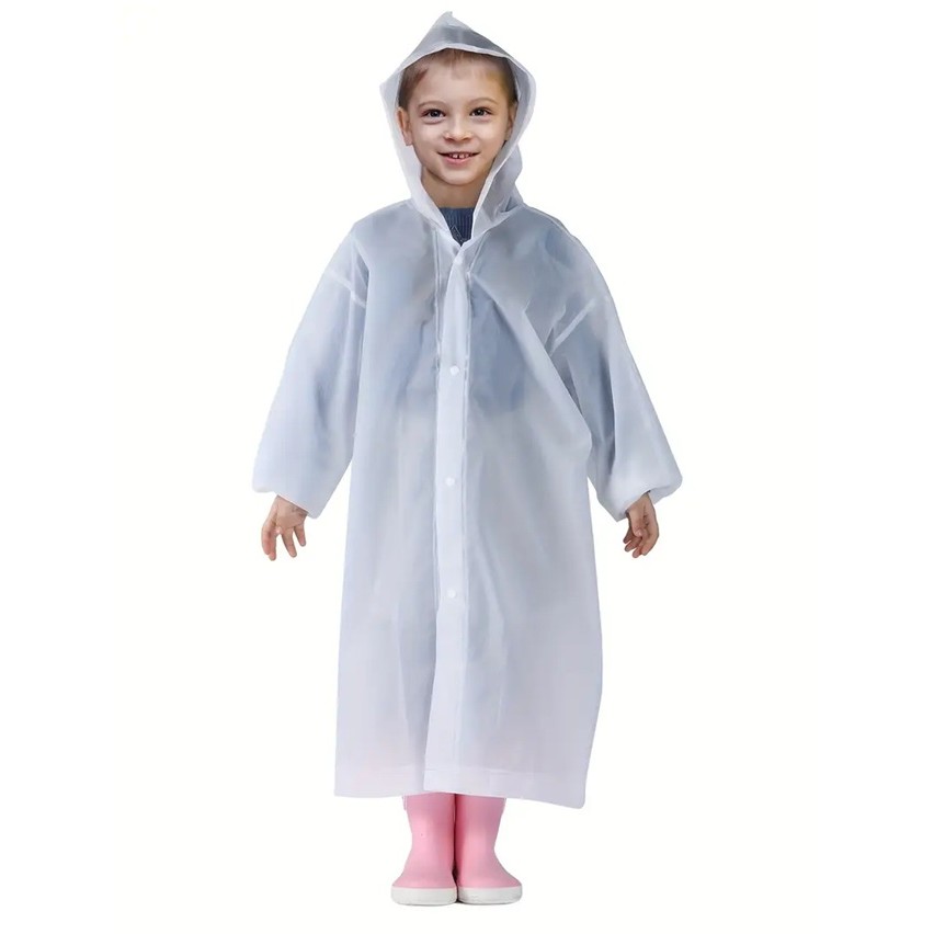 Pelerina de Ploaie, Flippy, pentru Copii 100-145 cm, din EVA, Impermeabila, Inchidere cu Capse, Alb