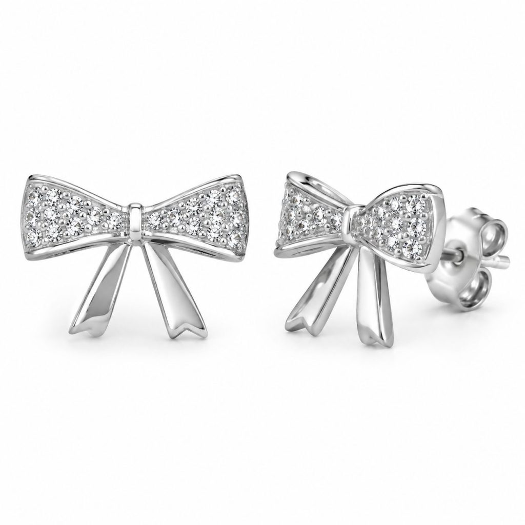 Cercei Damă din Argint 925, Jolie Silver, Model Fundă, Design Elegant și Delicat, Argintiu