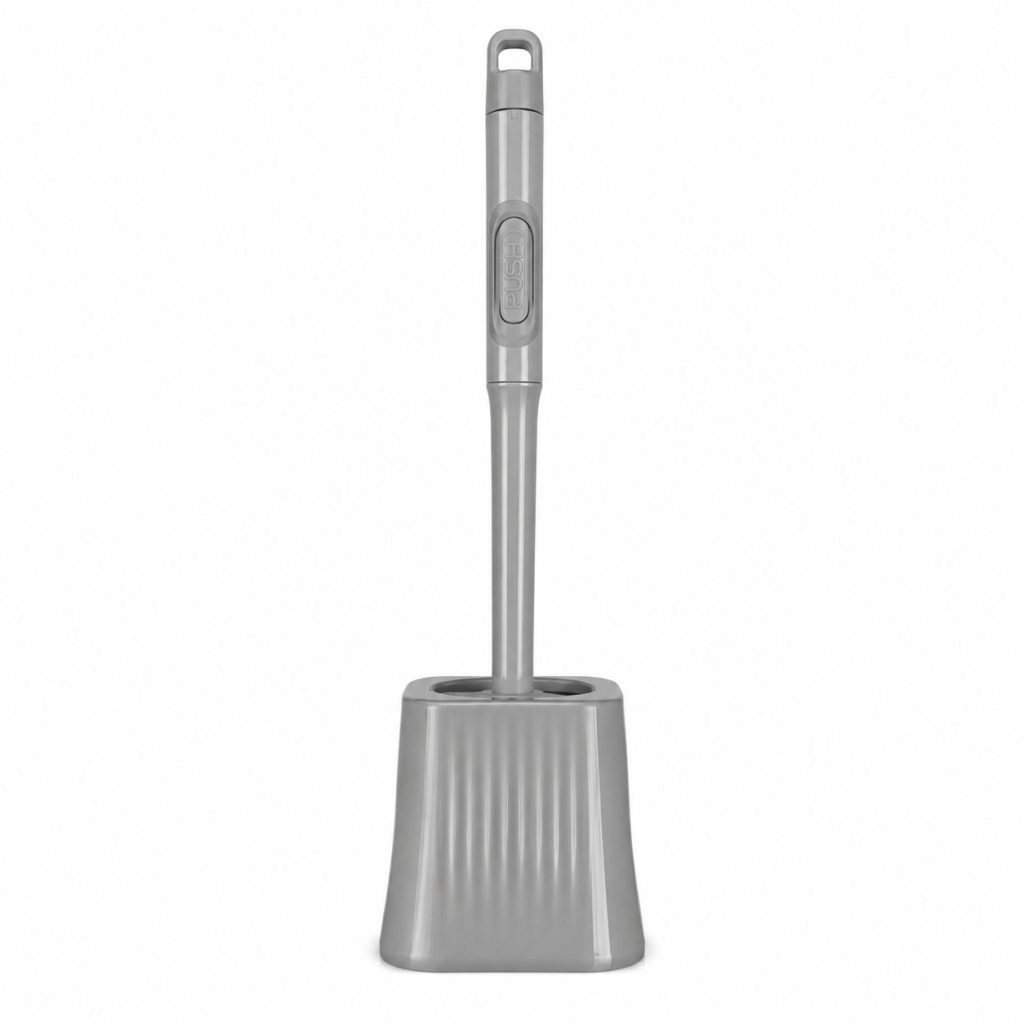 Perie de Toaleta, Flippy, cu Recipient pentru Lichid, perie din TPR, Montare fara Perfoare, 12 x 6.5 x 40 cm, Gri