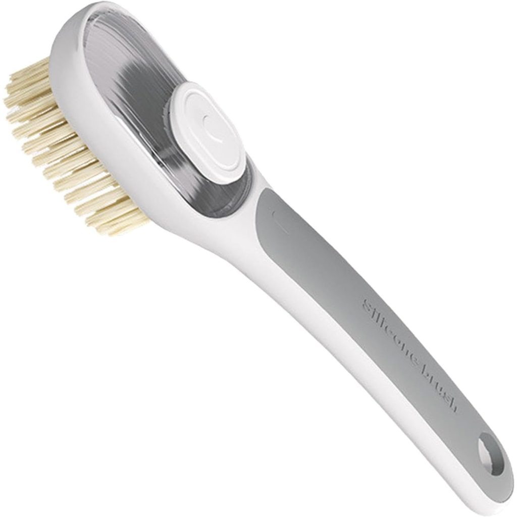 Perie Multifunctionala 2 in 1, Flippy, Perie Densa/Perie din Piele de Caprioara, cu Recipient Lichid, Maner Lung, 20.1x 4.3 x 5 cm, Gri