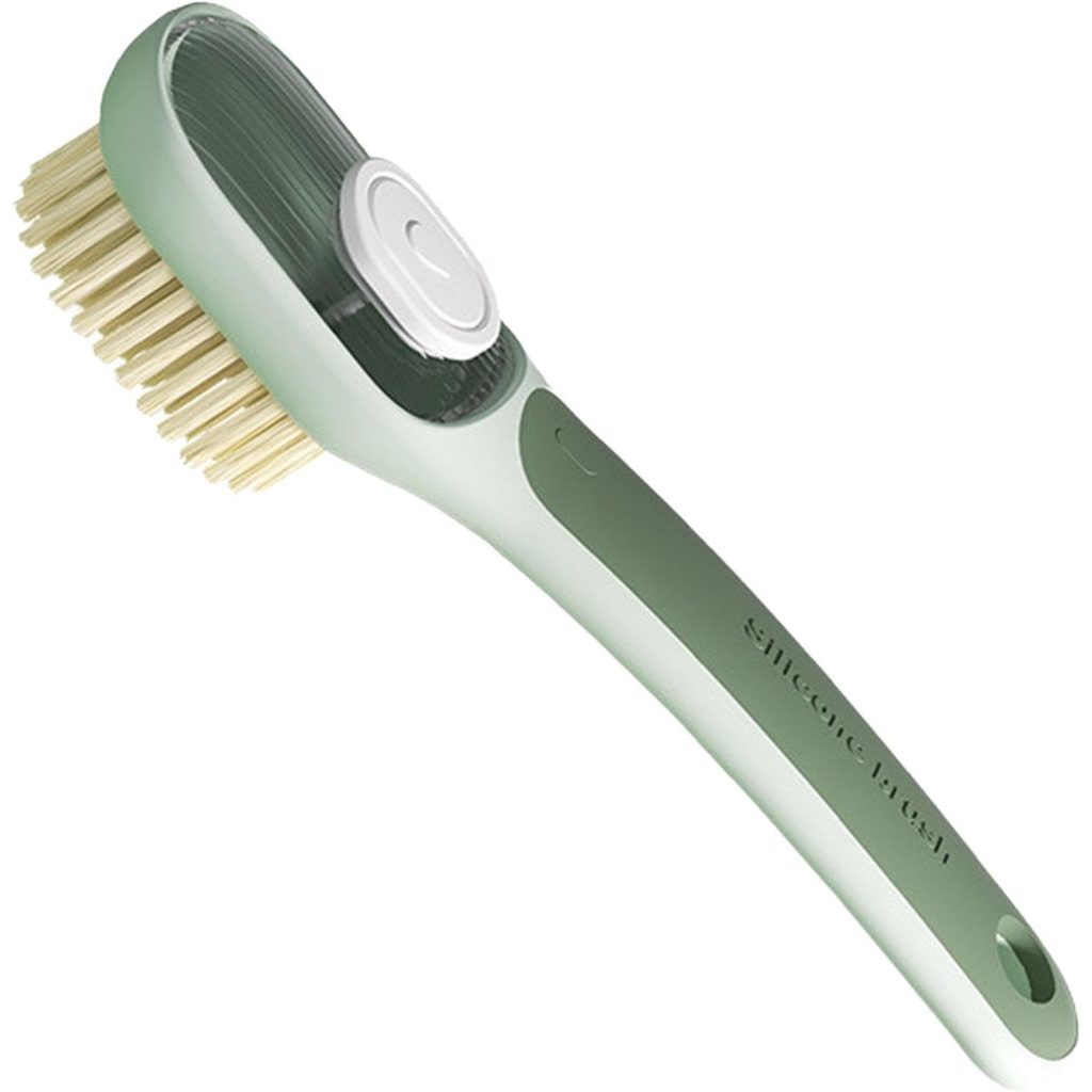Perie Multifunctionala 2 in 1, Flippy, Perie Densa/Perie din Piele de Caprioara, cu Recipient Lichid, Maner Lung, 20.1x 4.3 x 5 cm, Verde