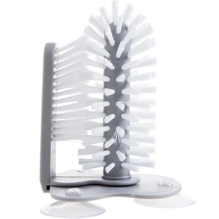 Perie de Curatat Pahare, Flippy, din Plastic, cu Ventuza, 17.5 x 14 cm, Gri