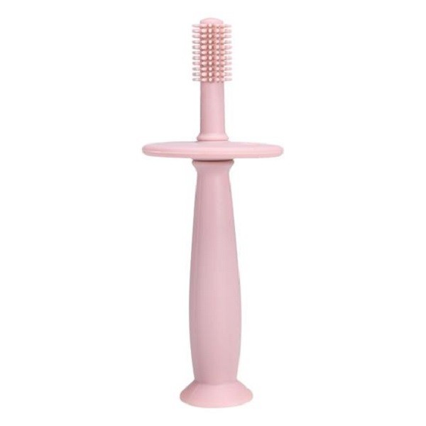 Periuta de Dinti din Silicon pentru Bebelusi, Flippy, fara BPA, 360 Grade, Bariera Anti-Inghitire, Maner Ergonomic, 12.5 x 15 cm, Roz