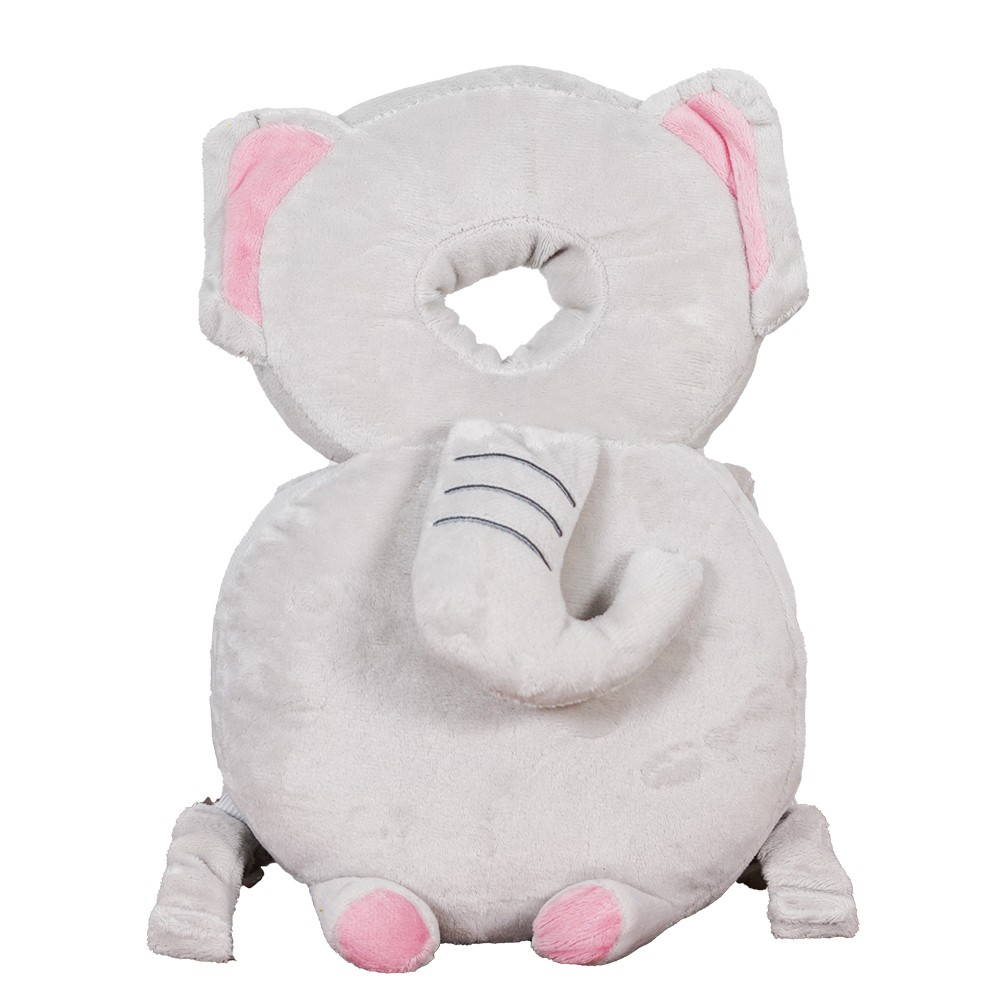 Perna tip Rucsac pentru Protectia Capului, Flippy, Tetiera tip Elefant de Plus, pentru Bebelusi, 33x6x19 cm, 180 g, Gri