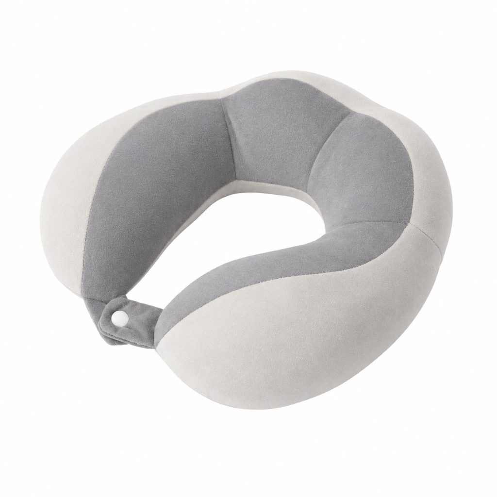 Perna de Voiaj Flippy, Pentru Gat, din Bumbac, 4 Cocoase Pentru Confort, Accesoriu de Voiaj, Birou, Masina, Sistem Prindere Capse, Gri inchis