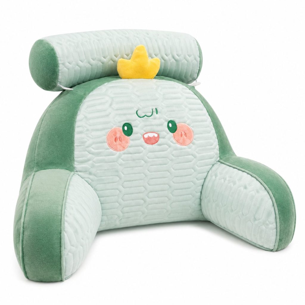 Perna Multifunctionala, Flippy, Spatar pentru Pat, Protectie Lombara, Marime Medie, 60 x 40 cm, din Latex, Model Dinozaur, Verde