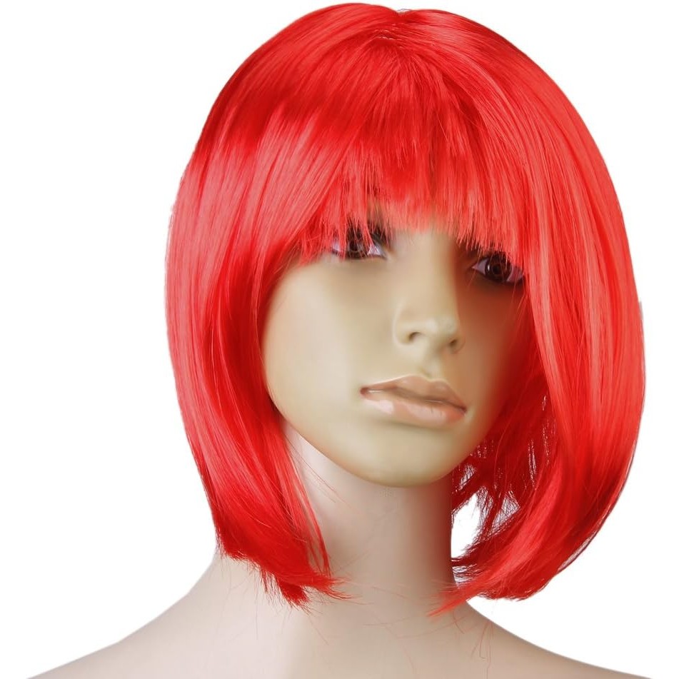 Peruca Cosplay, Flippy, Tunsoare Bob cu Breton, pentru Carnaval, Halloween, Petreceri Tematice, din PET, Marime Universala, Rosu