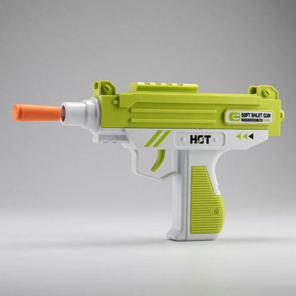 Pistol Automat De Jucarie Cu Gloante Din Burete Pentru Copii, Blaster Tip Uzi Cu Proiectile Moi Si Reincarcare Manuala, Arma De Jucarie Compacta Cu Design Modern Pentru Joaca Interior Exterior Copii 8+ Ani, Verde