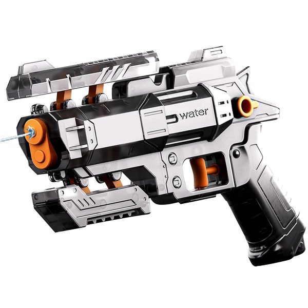 Pistol Manual cu Apa, Flippy, Jucarie Pistol cu Apa Sigur Pentru Copii, Design Nou S-Shooter Atractiv, 23 x 14.5 cm, Negru Transparent