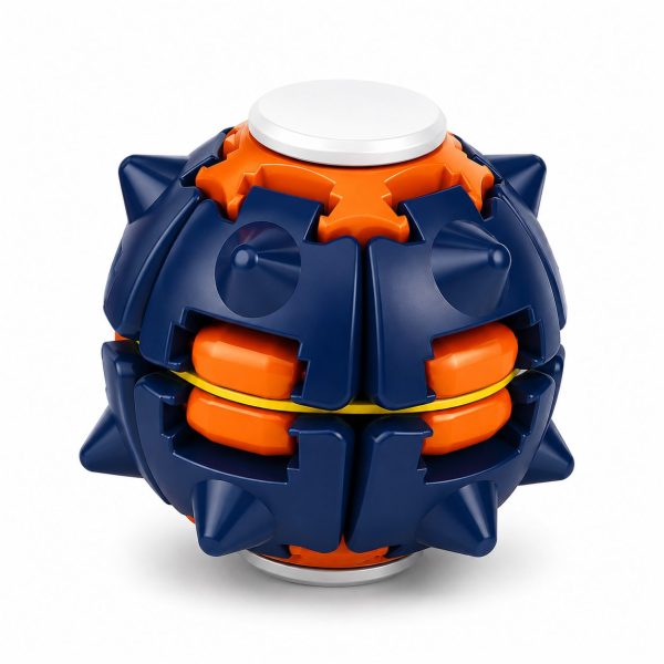 Jucarie Antistres Rotativa, Flippy, Model Minge Push and Spin, Rotire Manuala, Structura 3D Interactiva, Relaxare si Indemanare, 6.3 cm, Albastru marin si Portocaliu