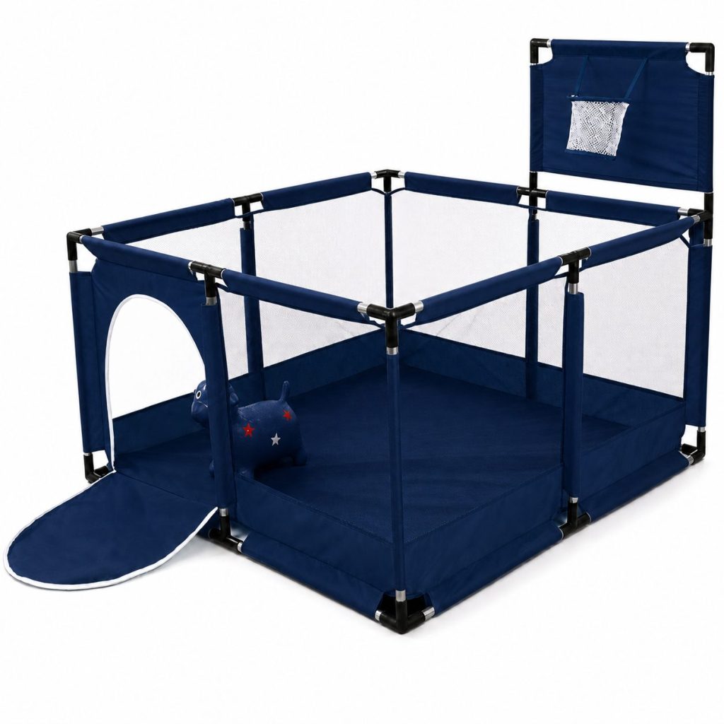 Tarc de Joaca pentru Copii DNT-106, Flippy, Model Spatiu Basketball, 126 x 126 x 65 cm, Structura de Protectie pentru Interior, ABS si Poliester rezistent, Albastru marin