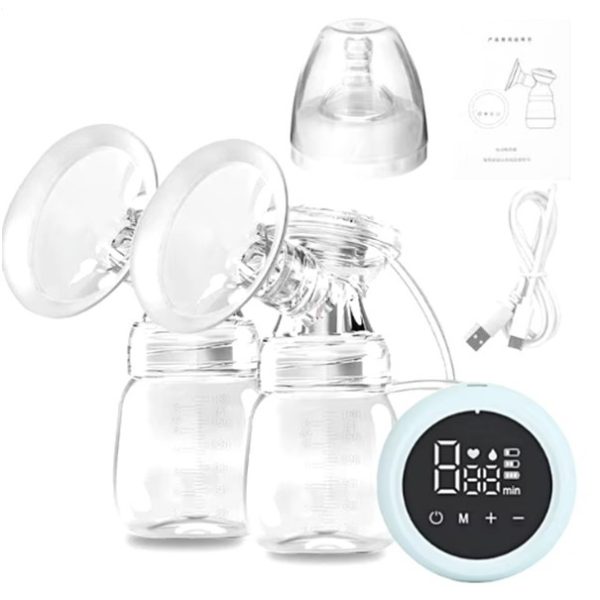 Pompa de San Electrica 2 in 1, Flippy, cu 2 Biberoane, Capacitate 180 ml, Incarcare USB Tip C, 1200 mAh, 2 Moduri, 9 Viteze, Albastru Transparent