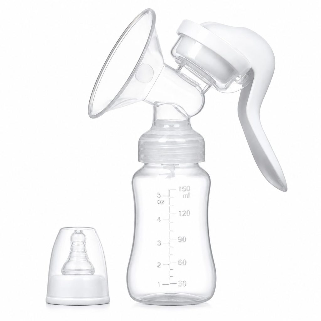 Pompa de San Manuala Multifunctionala, Flippy, Portabila, cu Tetina pentru Biberon, Anti-Scurgere, Anti-Reflux, 18.5x6 cm, 150 mL, Silicon, Recipient