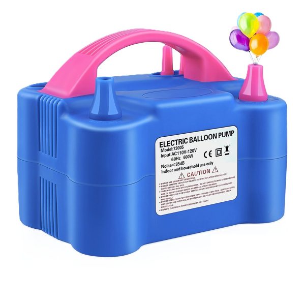 Pompa Electrica Pentru Umflat Baloane, 600 W, Doua Capete de Umflat, din Plastic, 19.5 x 14 x 13 cm, Albastru/Roz