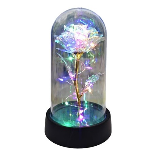 Trandafir in Cupola, Flippy, cu Lumina Led Multicolora, Baterii, 8.5 x 15 cm, Auriu