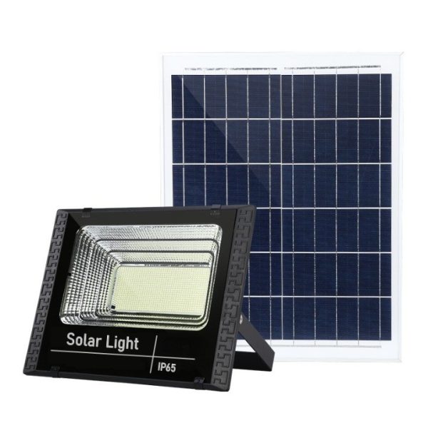 Proiector LED SMD 300W cu incarcare solara Flippy, panou solar, cu telecomanda, suport prindere, material ABS, 14AH, 1032 LED-uri, 5 m cablu inclus, 1019Lm, 36x32 cm, negru