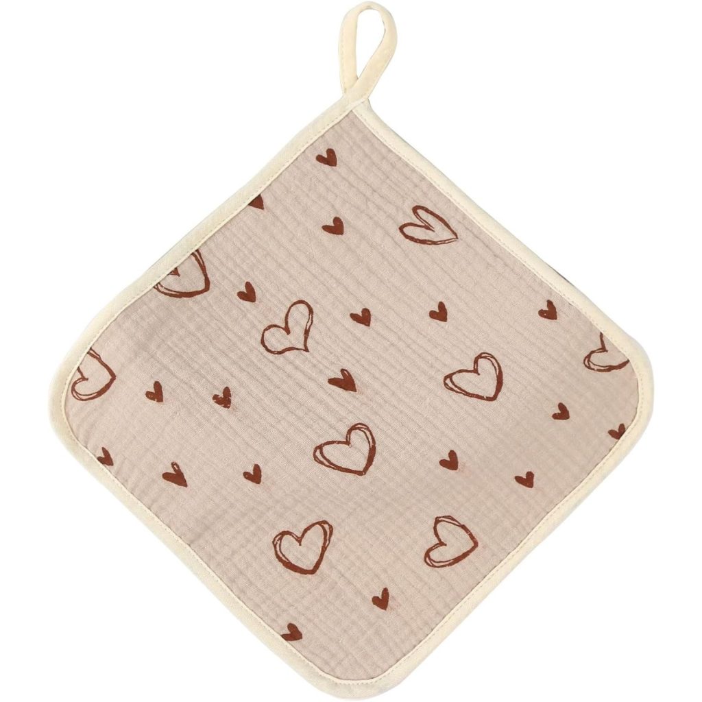 Prosop Absorbant, Flippy, din Bumbac, 25 x 25 cm, Model Inimioare, cu Agatatoare, Bej